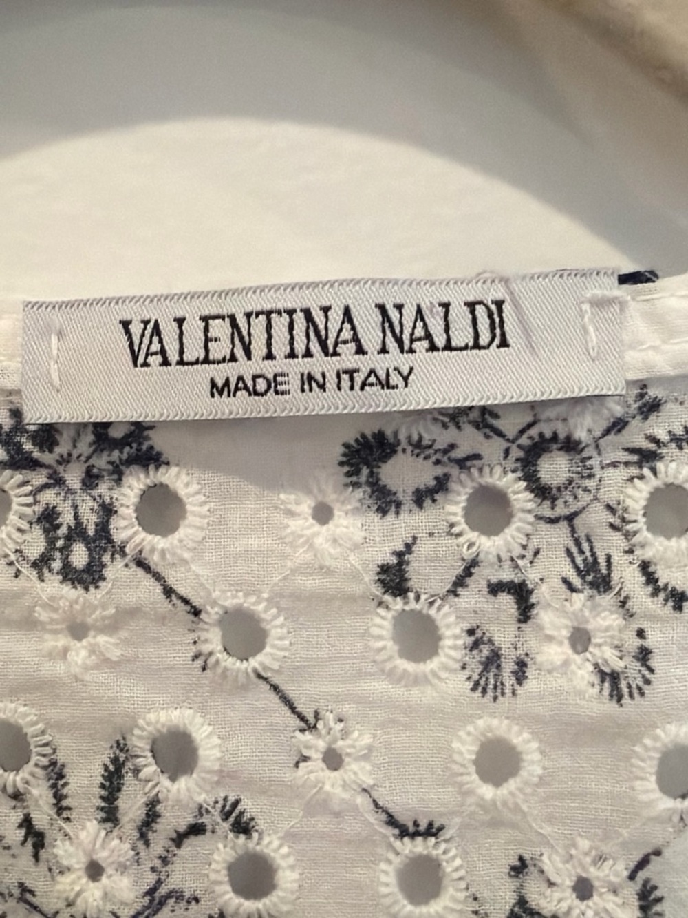 Valentina Naldi White Open-Front Lace-Trim Kimono with Navy Floral Eyelet - Picture 3 of 4